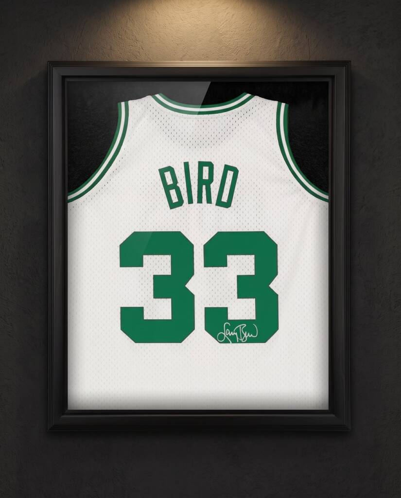 LARRY BIRD AUTOGRAPHED FRAMED CELTICS JERSEY